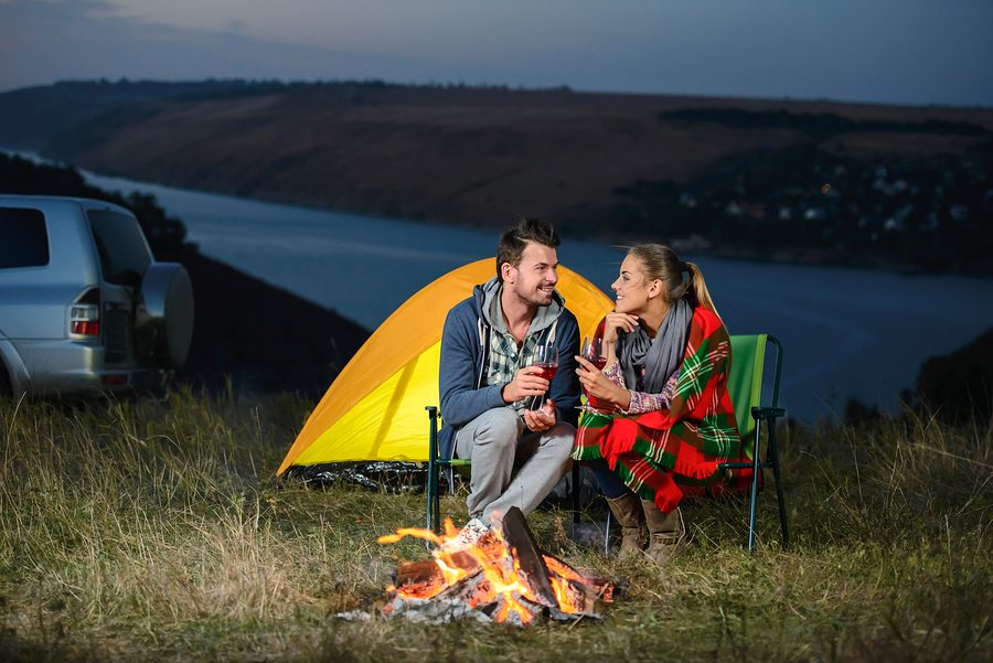 Romantic evening camping