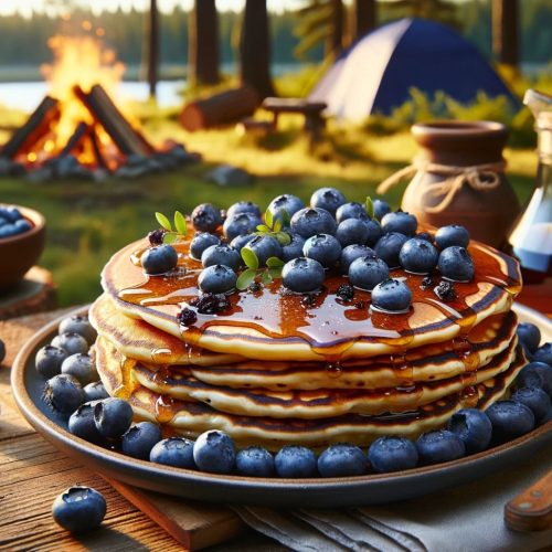blueberry campfire pancakes at camp