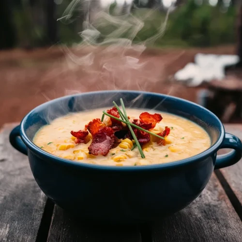 hearty corn chowder for camping