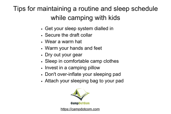 tips for maintaining a routine and sleep schedule while camping