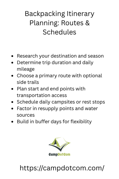 backpacking itinerary planning routes & schedules bullet points