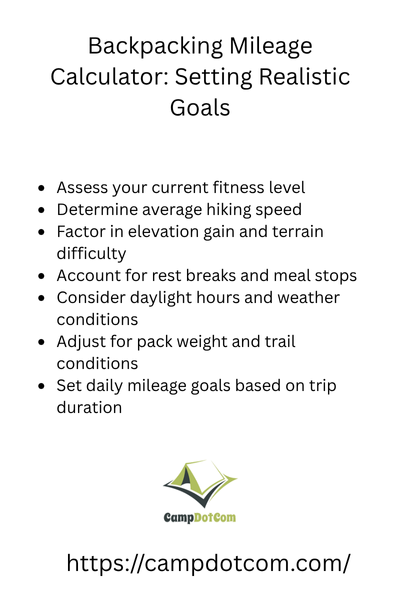backpacking mileage calculator setting realistic goals bullet points