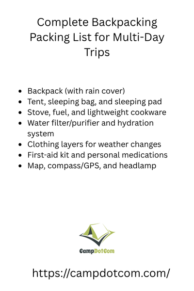 complete backpacking packing list for multi day trips bullet points
