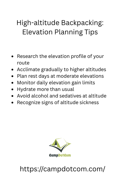high altitude backpacking elevation planning tips with bullet points