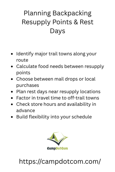 planning backpacking resupply points & rest days with bullet points