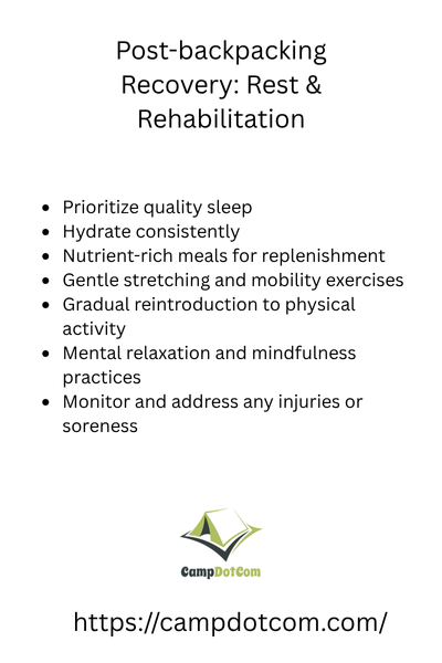 post backpacking recovery rest & rehabilitation with bullets
