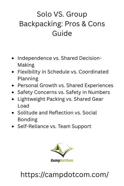 solo vs. group backpacking pros & cons guide bullet points